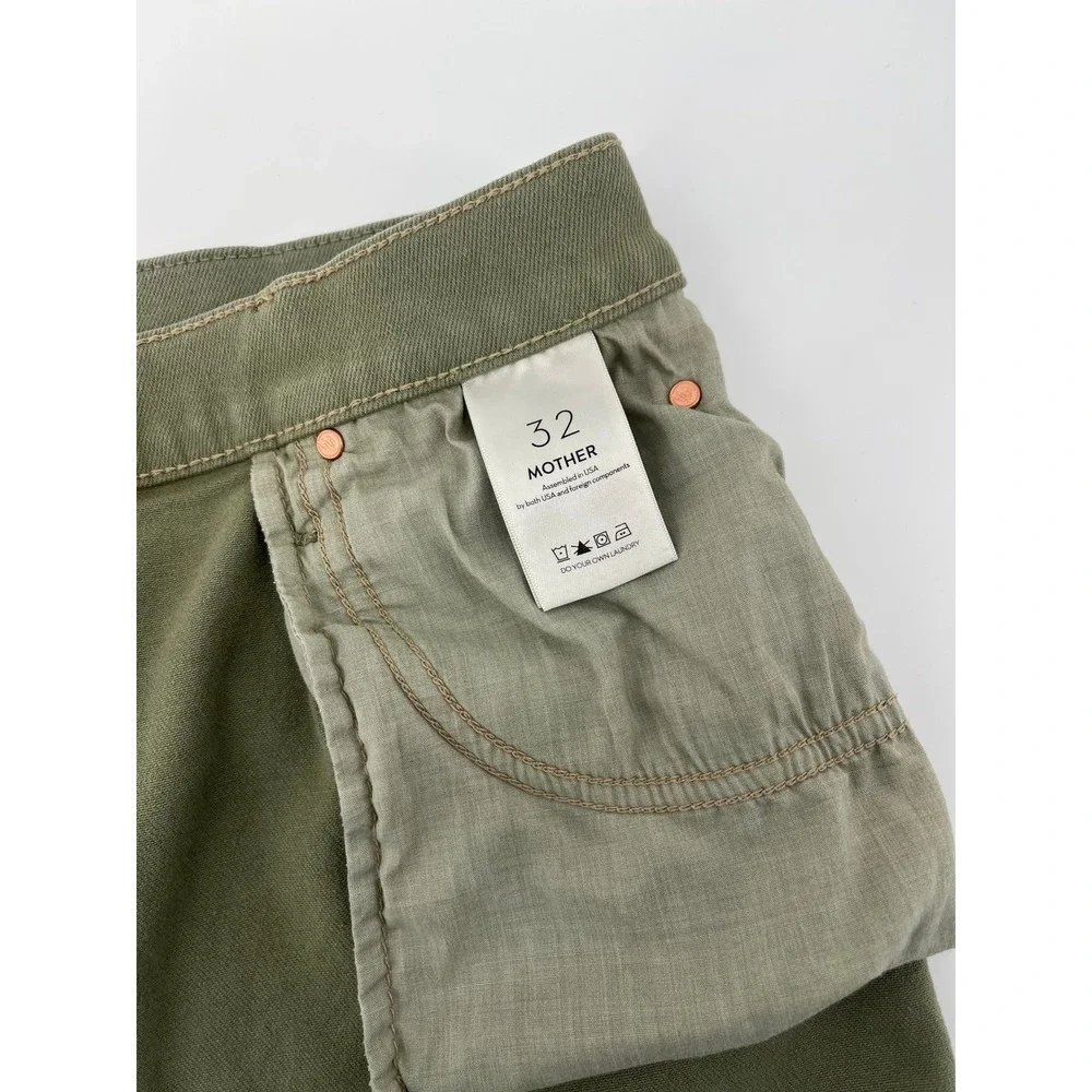 MOTHER High Waisted Smokin Double Ankle Jeans Oil Green‎ Raw Hem Size 32